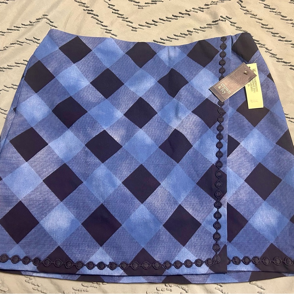 Crown & Ivy Blue Checkered Mini Skort sz 10